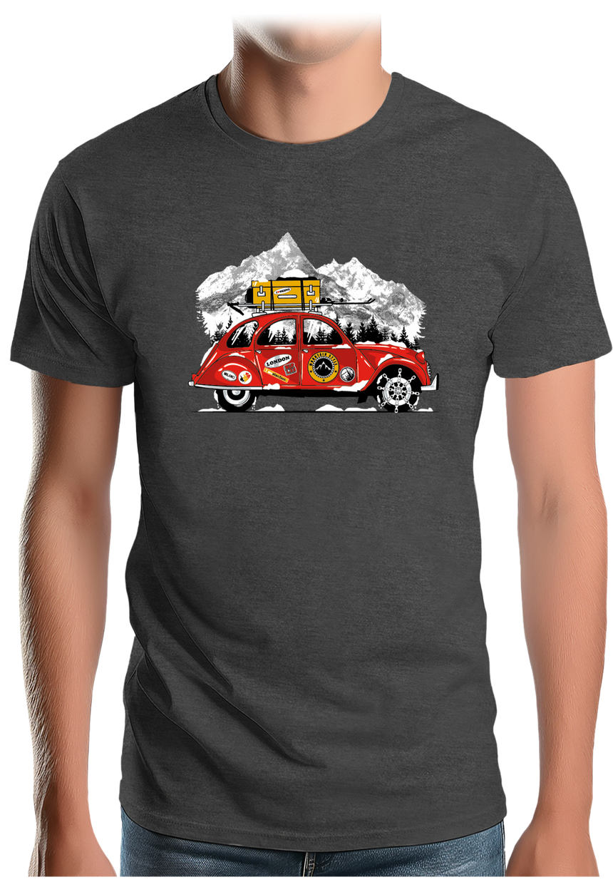T-Shirt Homme Voiture 2CV vacance au ski à la montagne