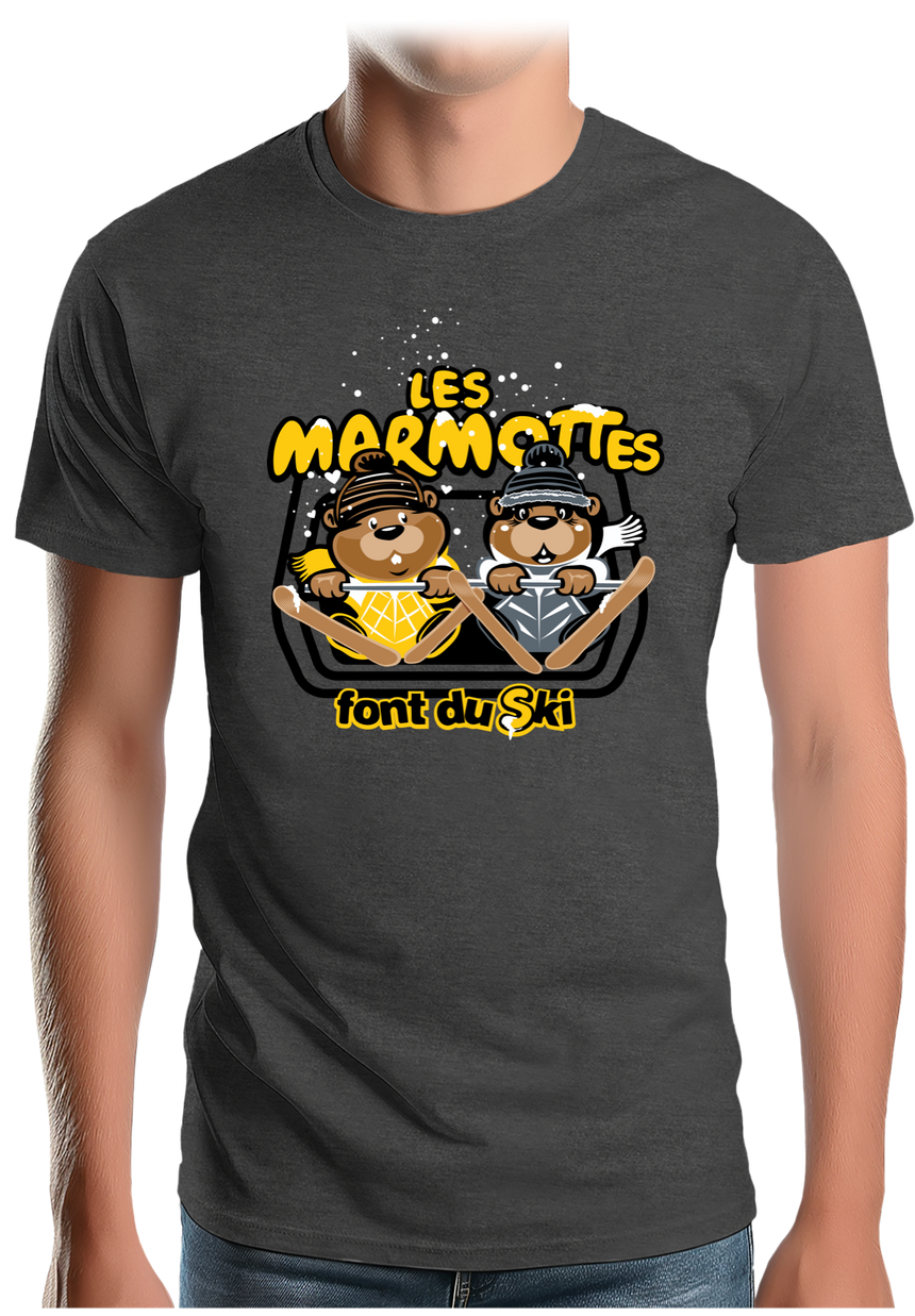 T-Shirt Homme Les marmottes font du ski