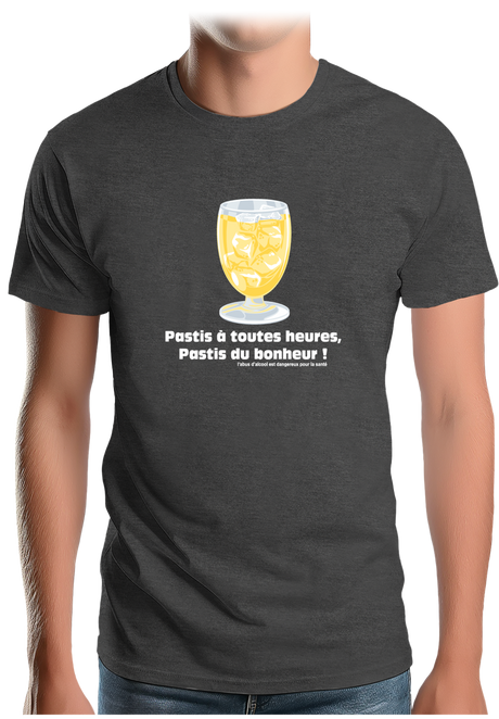 T-Shirt Homme Alcool Pastis à toute heures, pastis du bonheur