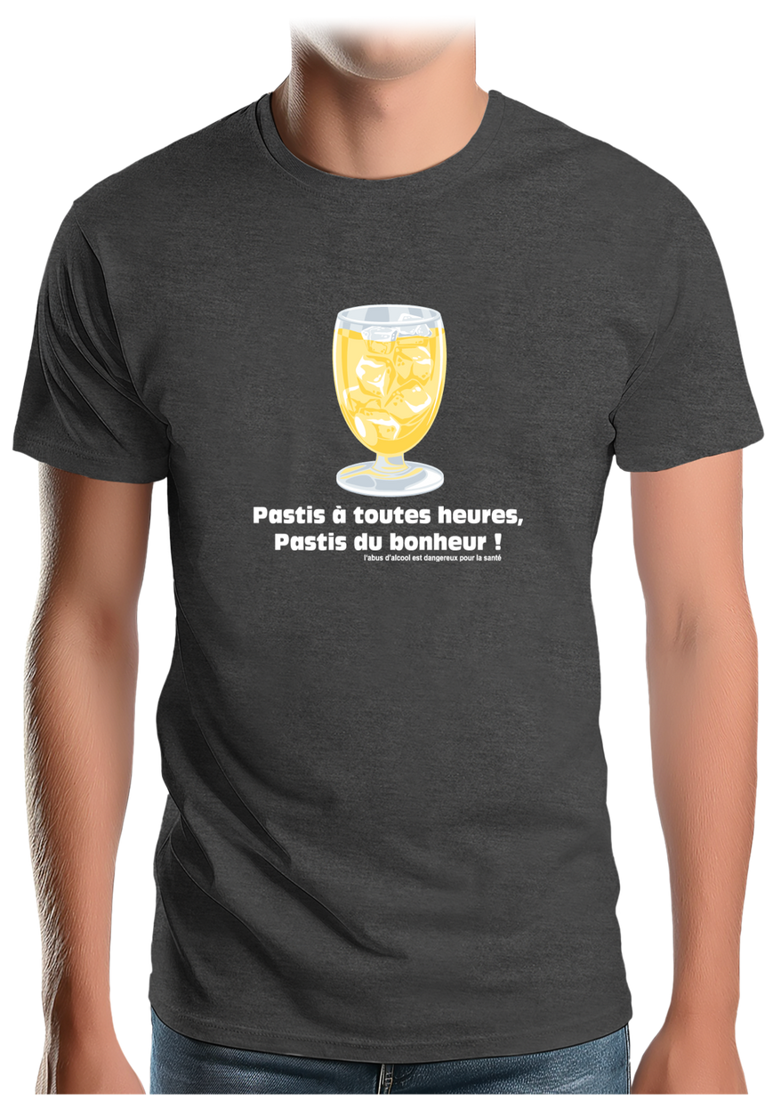 T-Shirt Homme Alcool Pastis à toute heures, pastis du bonheur