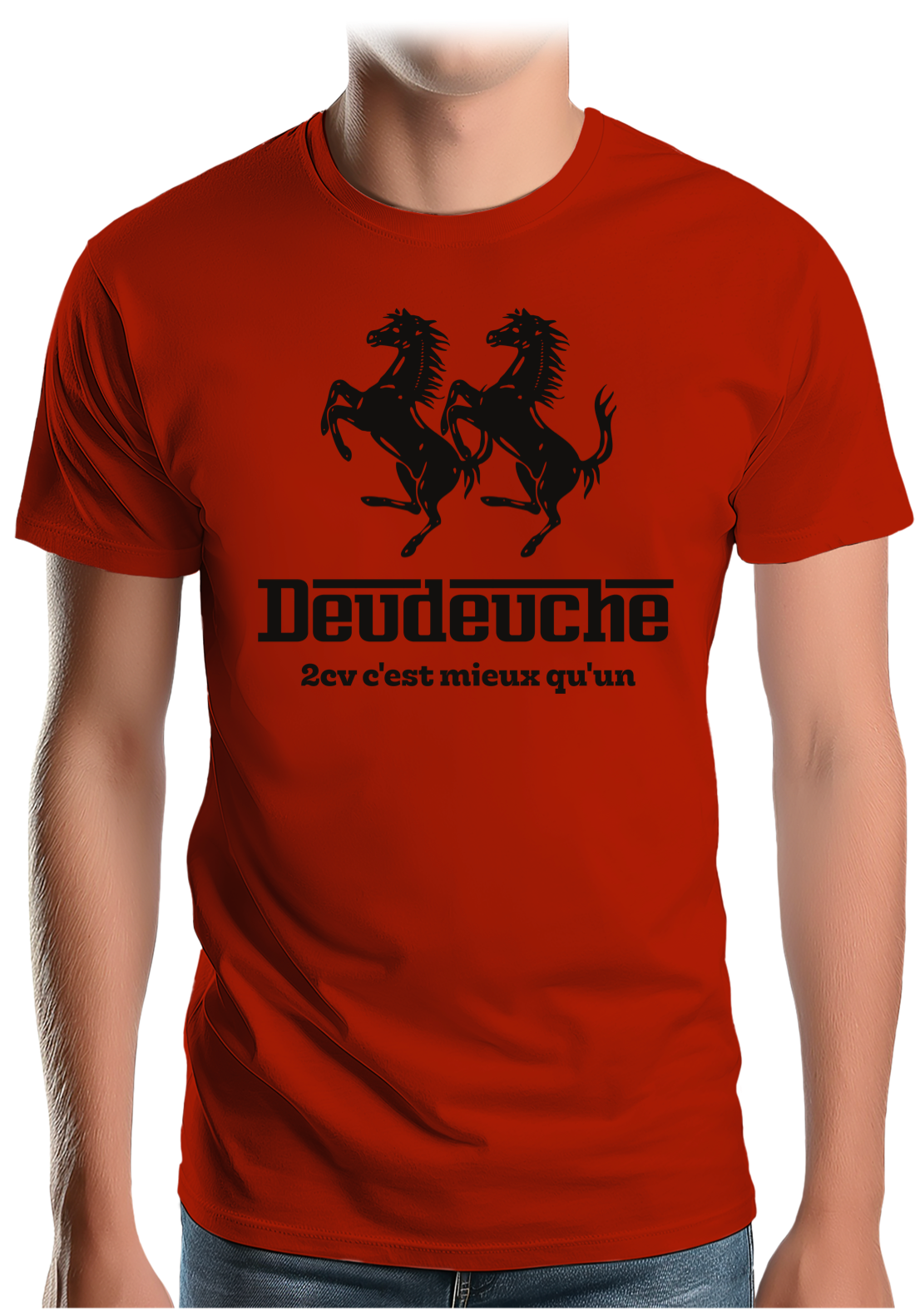 T-Shirt Homme Deux 2CV mieux qu'un cheval cabré