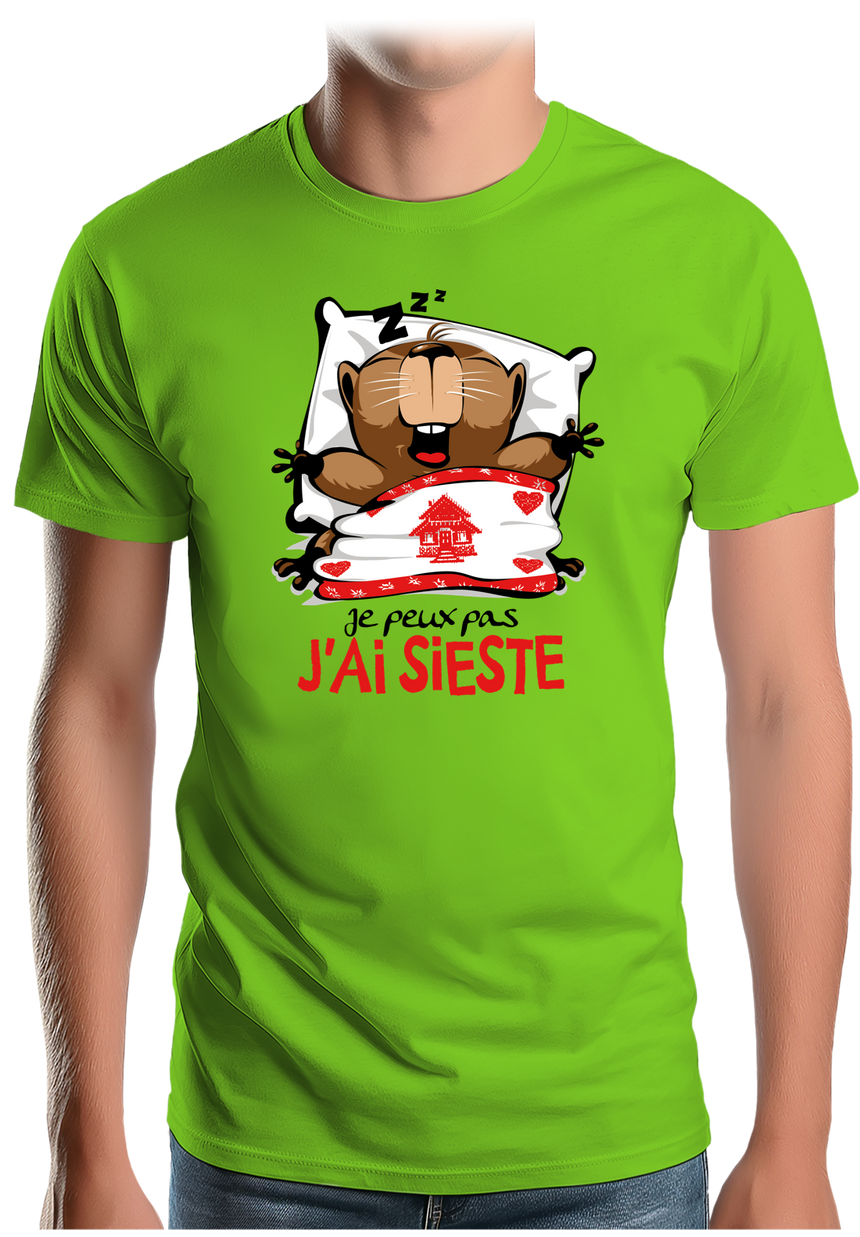T-Shirt Homme Marmotte Je peux pas j'ai sieste