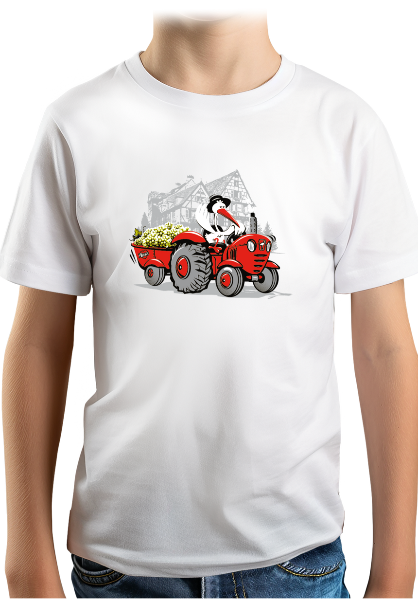 T-Shirt Garçon Les vendanges Alsaciennes avec cigogne