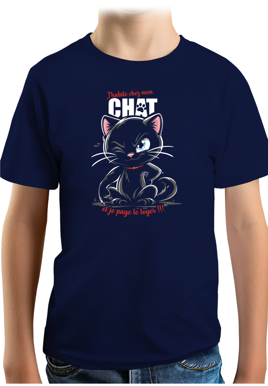 T-Shirt Garçon J'habite chez mon chat et je paye le loyer