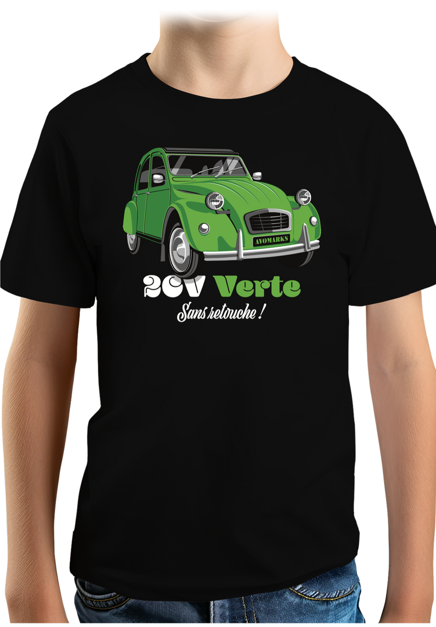 T-Shirt Garçon Voiture 2CV verte sans retouche