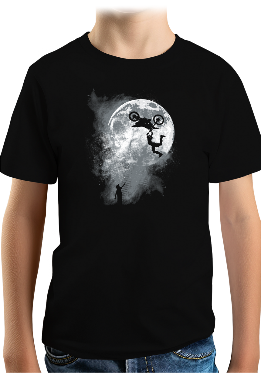 T-Shirt Garçon Grand saut devant la lune en moto