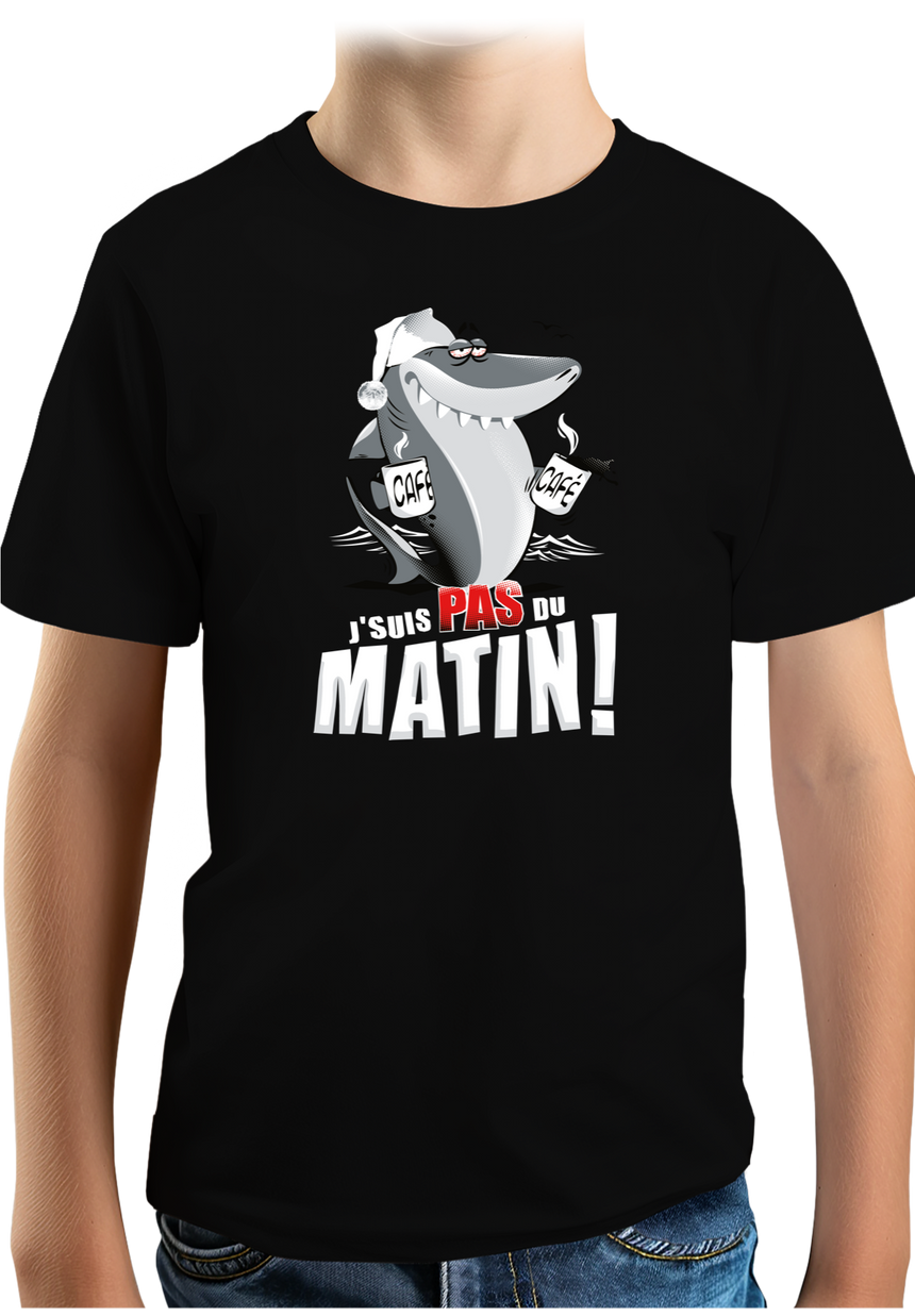 T-Shirt Garçon Requin je suis pas du matin