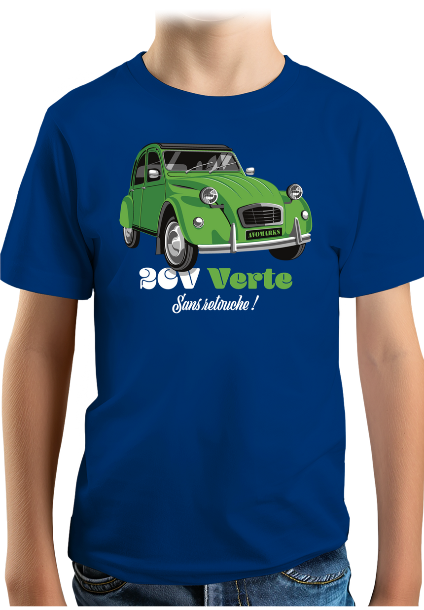 T-Shirt Garçon Voiture 2CV verte sans retouche