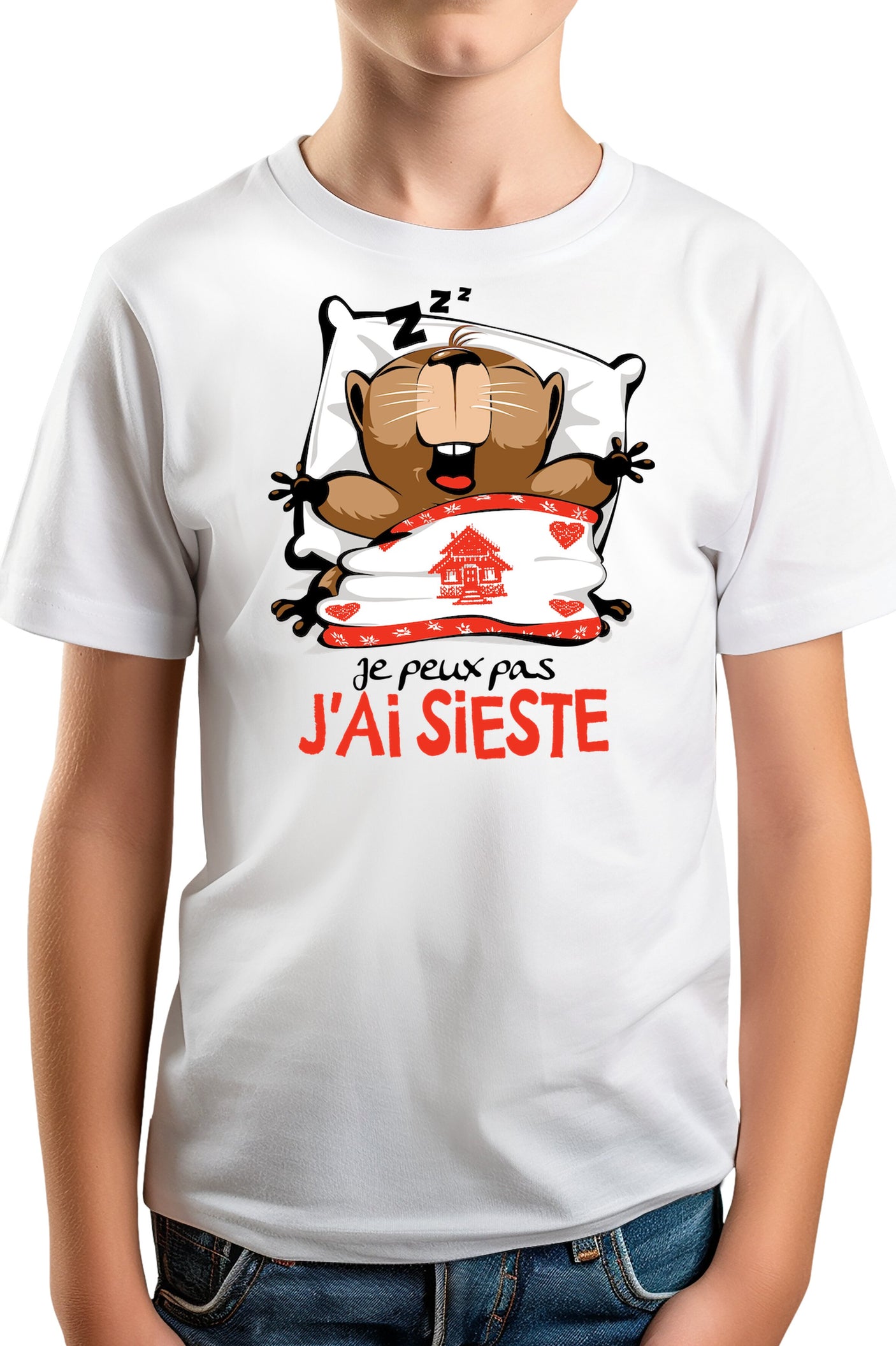 T-Shirt Garçon Je peux pas j'ai sieste marmotte