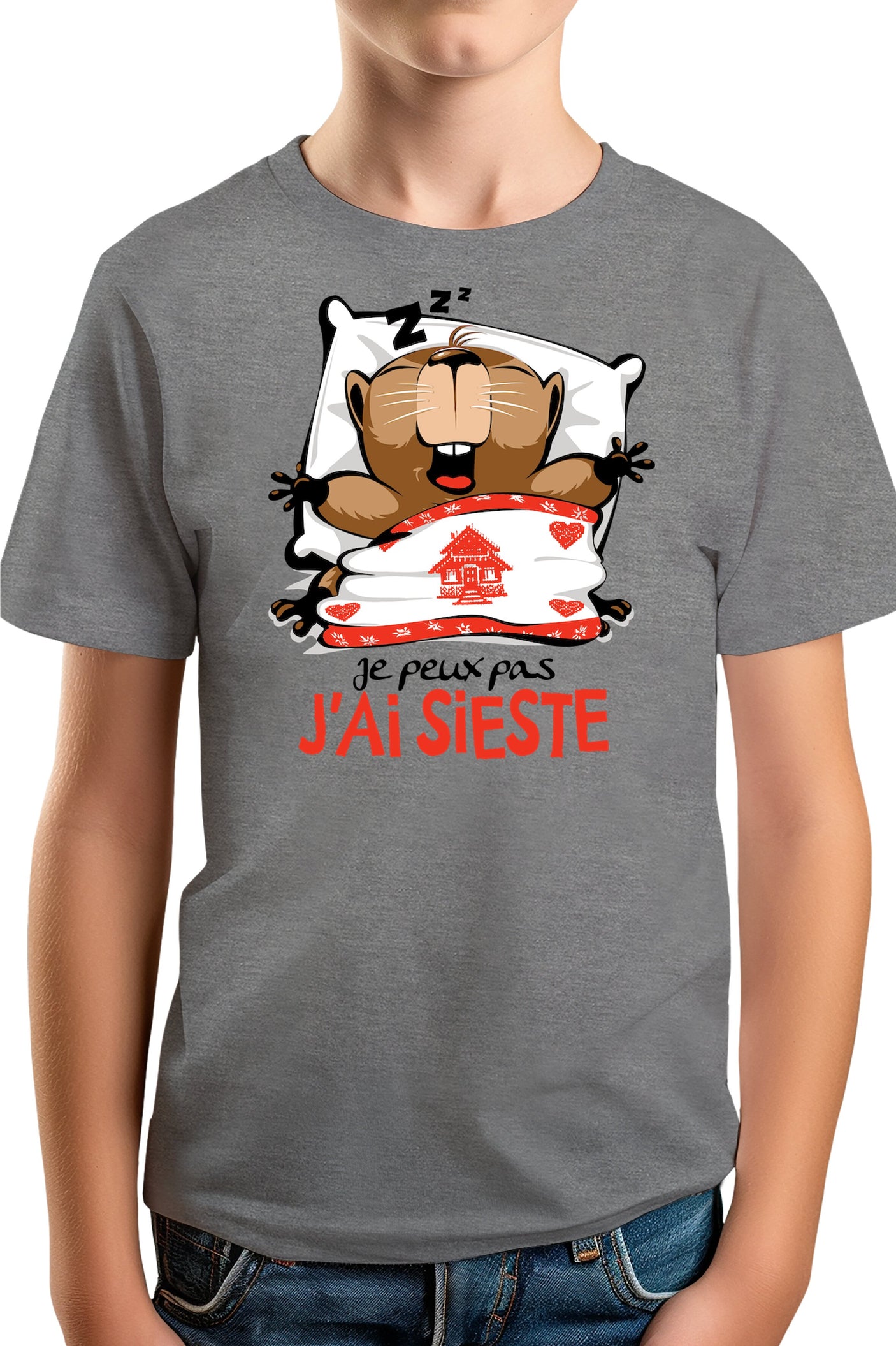 T-Shirt Garçon Je peux pas j'ai sieste marmotte