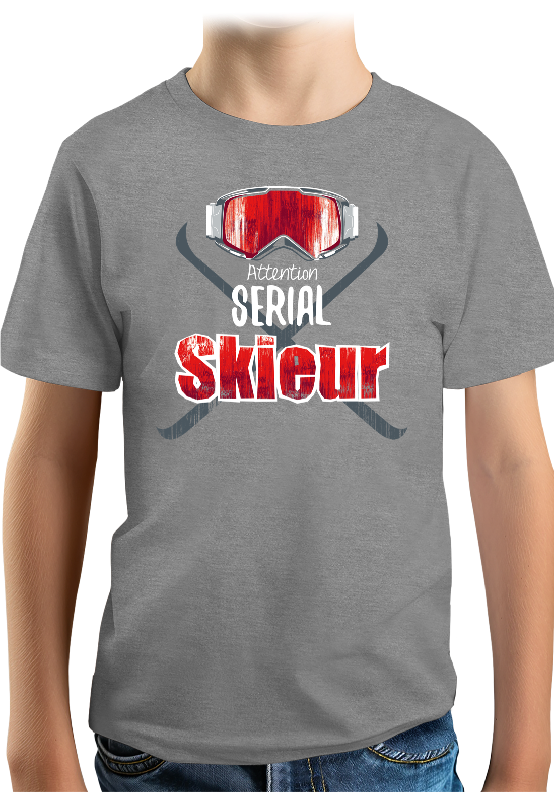 T-Shirt Garçon Attention serial skieur
