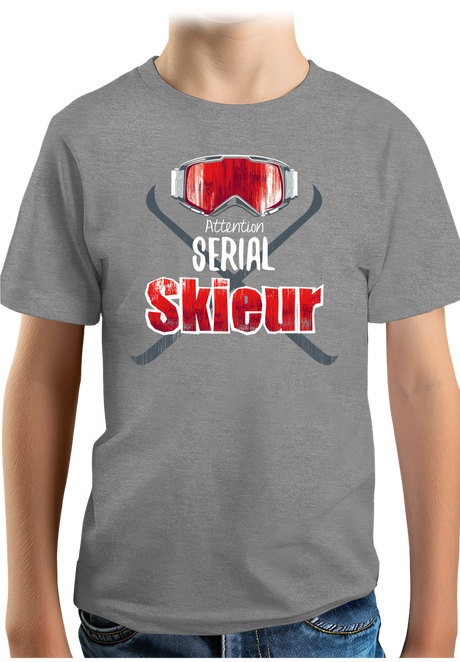 T-Shirt Garçon Attention serial skieur