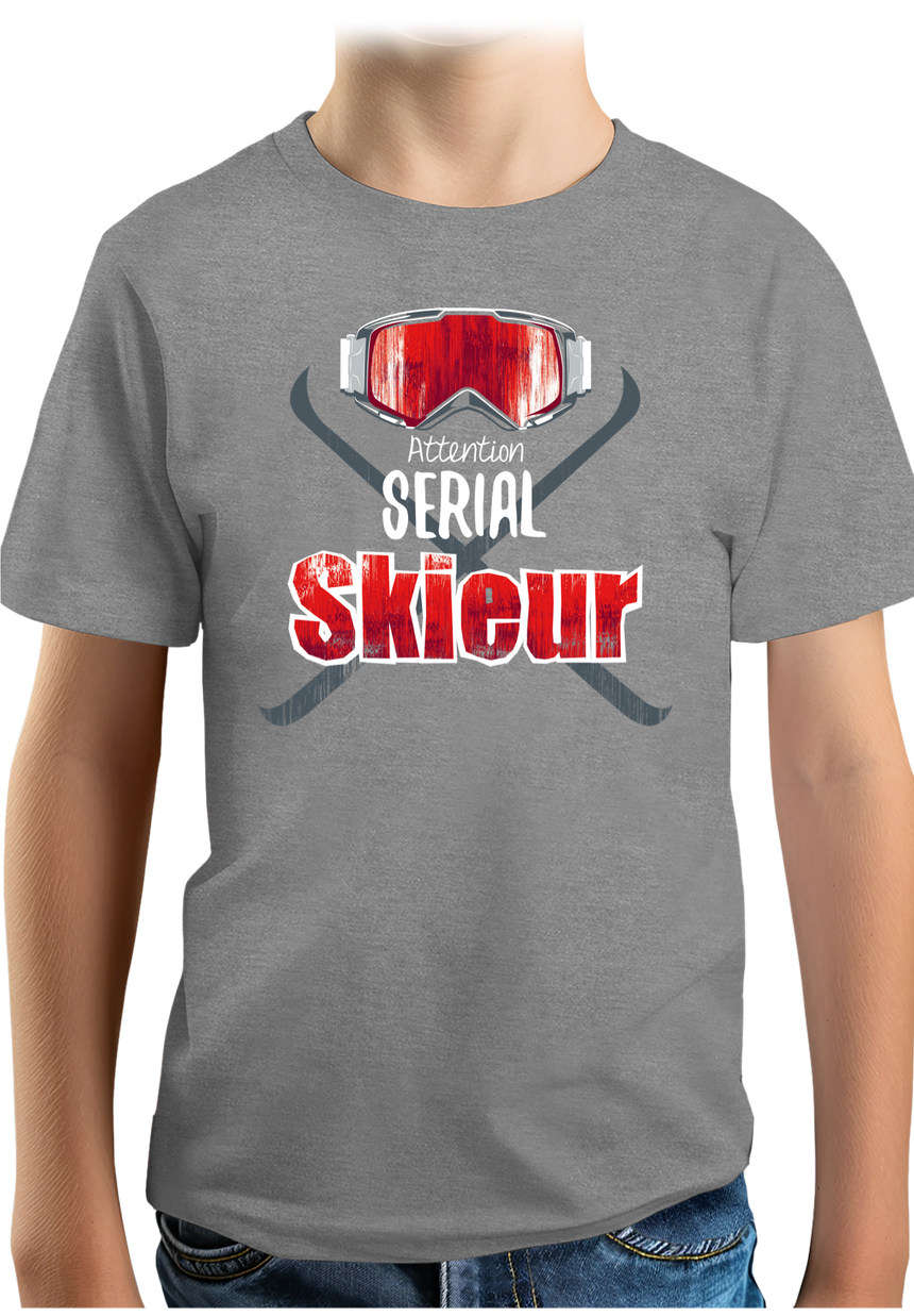 T-Shirt Garçon Attention serial skieur