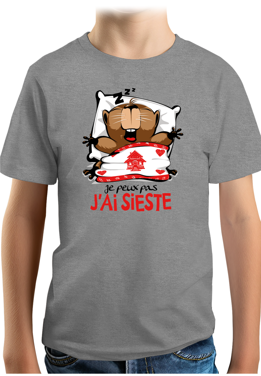 T-Shirt Garçon Marmotte Je peux pas j'ai sieste