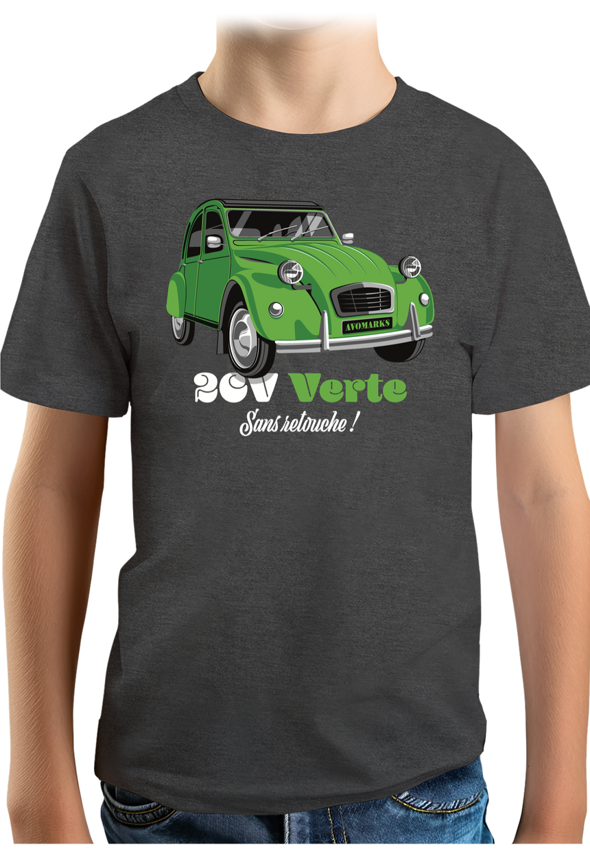 T-Shirt Garçon Voiture 2CV verte sans retouche