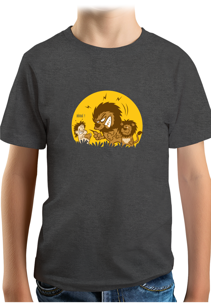 T-Shirt Garçon Lion et bébé dans la savane