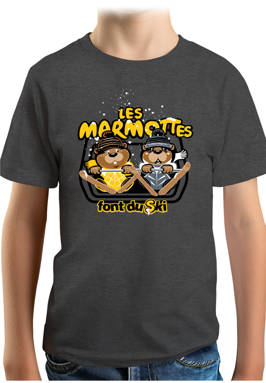 T-Shirt Garçon Les marmottes font du ski