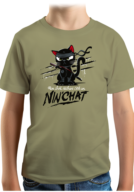 T-Shirt Garçon Mon chat déchire tout c'est un ninja