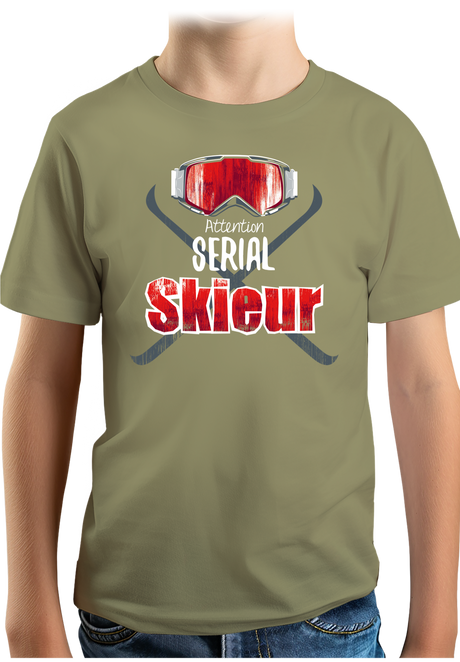 T-Shirt Garçon Attention serial skieur
