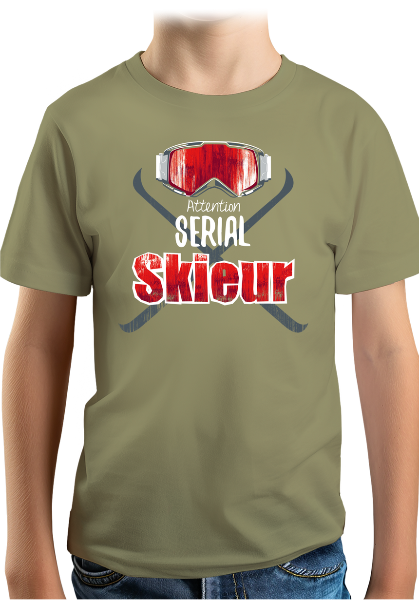 T-Shirt Garçon Attention serial skieur