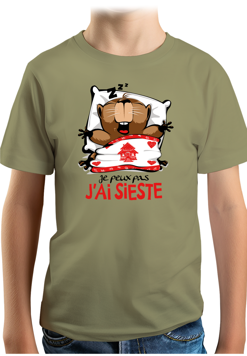 T-Shirt Garçon Marmotte Je peux pas j'ai sieste