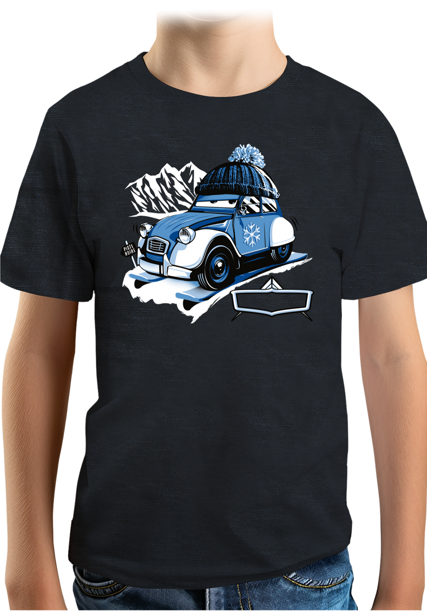 T-Shirt Garçon Voiture 2CV au ski