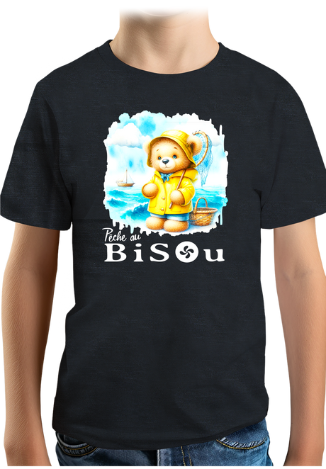 T-Shirt Garçon Ourson breton, pêche au bisou