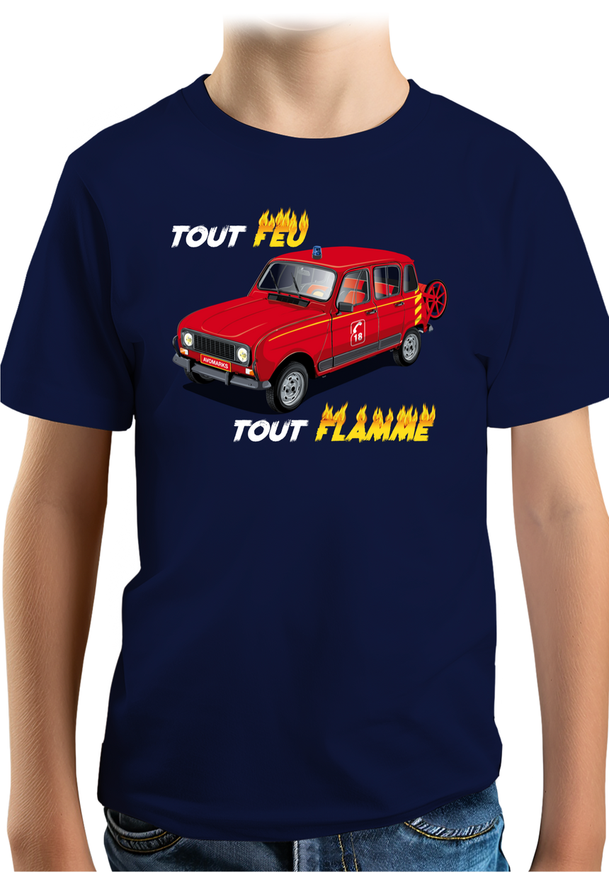 T-Shirt Garçon Voiture 4L pompier tout feu tout flamme