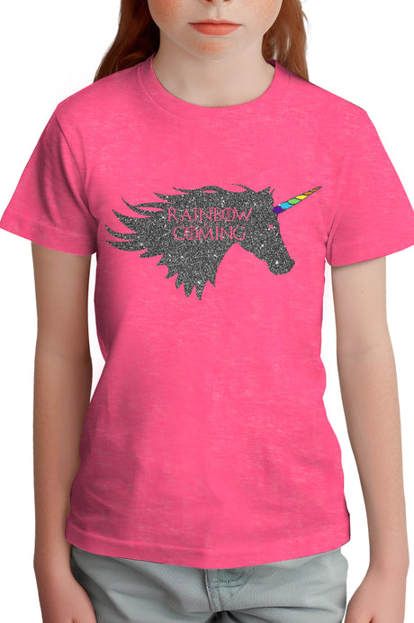 T-Shirt Fille Raimbow unicorn is coming