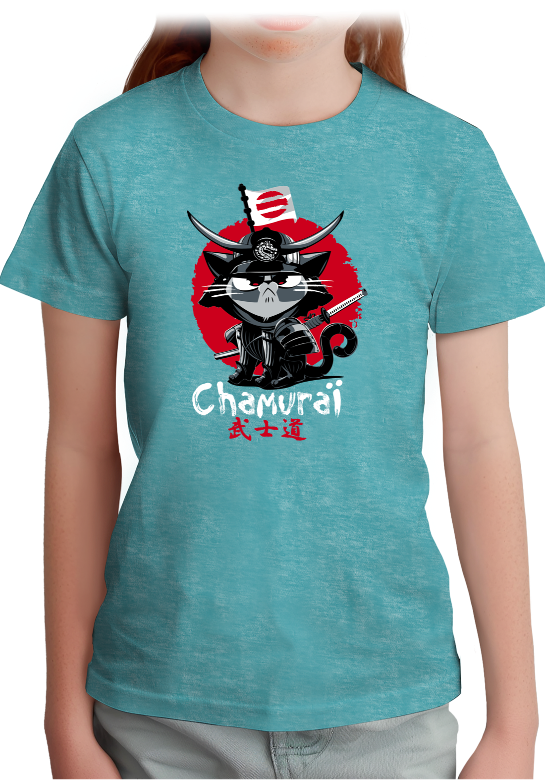 T-Shirt Fille Chat en samouraï