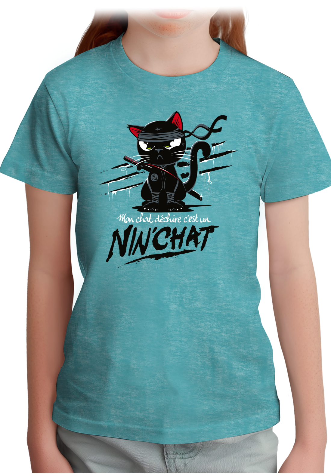 T-Shirt Fille Mon chat déchire tout c'est un ninja