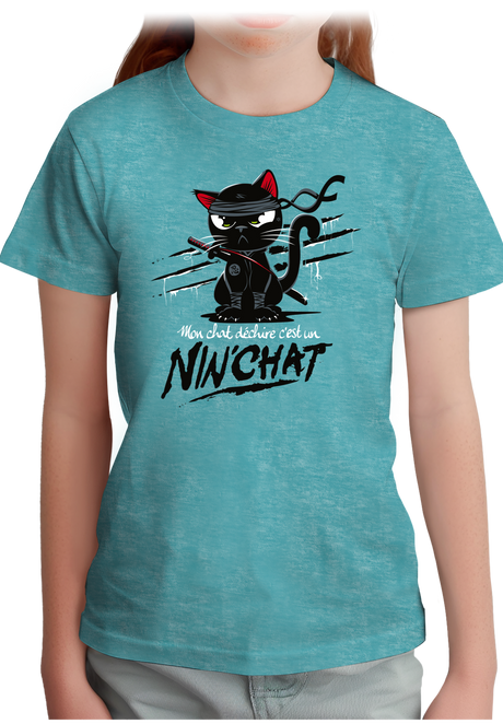 T-Shirt Fille Mon chat déchire tout c'est un ninja