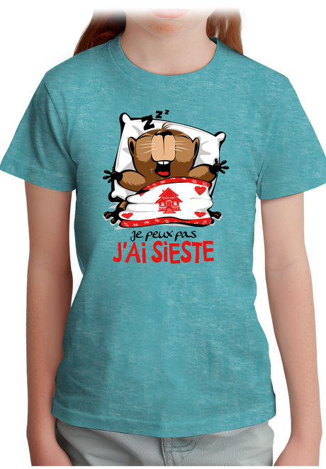 T-Shirt Fille Je peux pas j'ai sieste marmotte