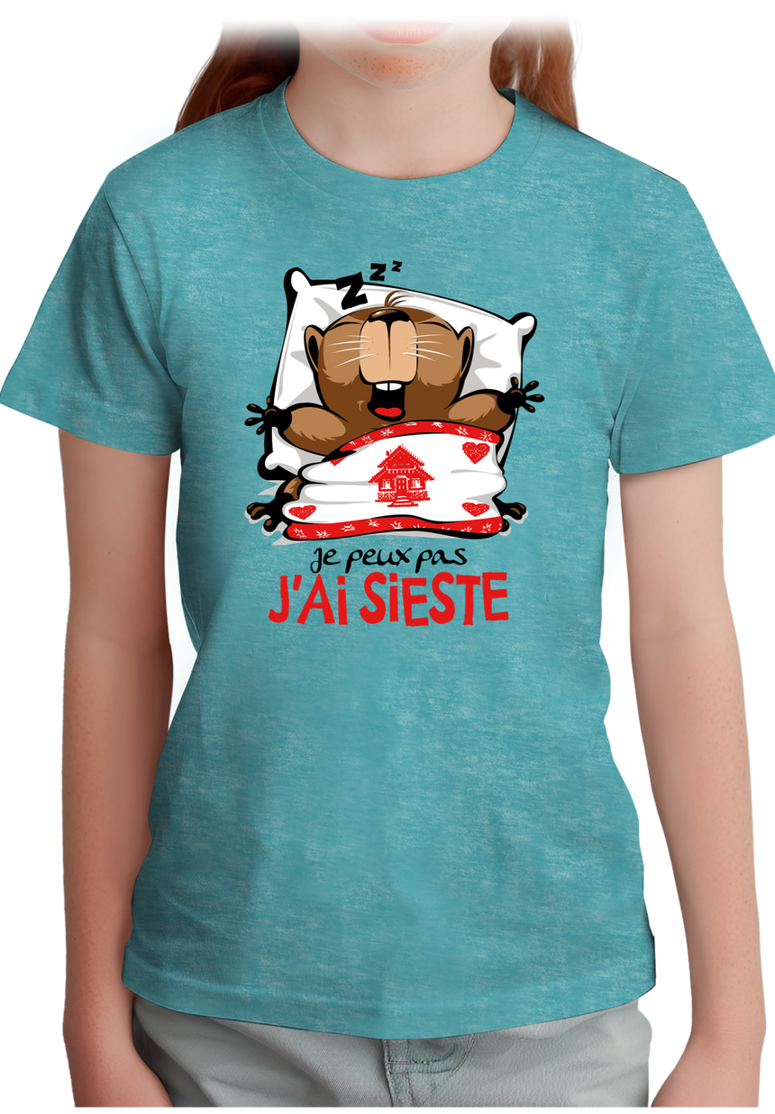 T-Shirt Fille Marmotte Je peux pas j'ai sieste