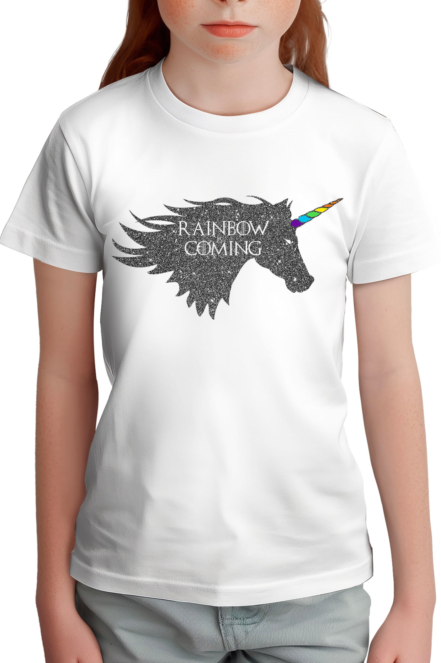T-Shirt Fille Raimbow unicorn is coming