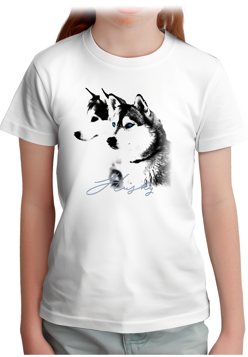 T-Shirt Fille Chien Husky avec strass bleu