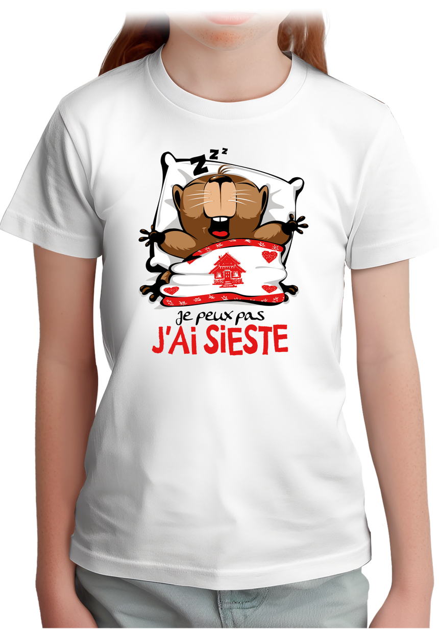 T-Shirt Fille Marmotte Je peux pas j'ai sieste