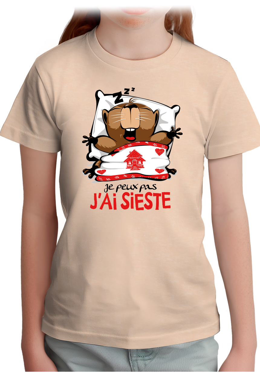 T-Shirt Fille Marmotte Je peux pas j'ai sieste