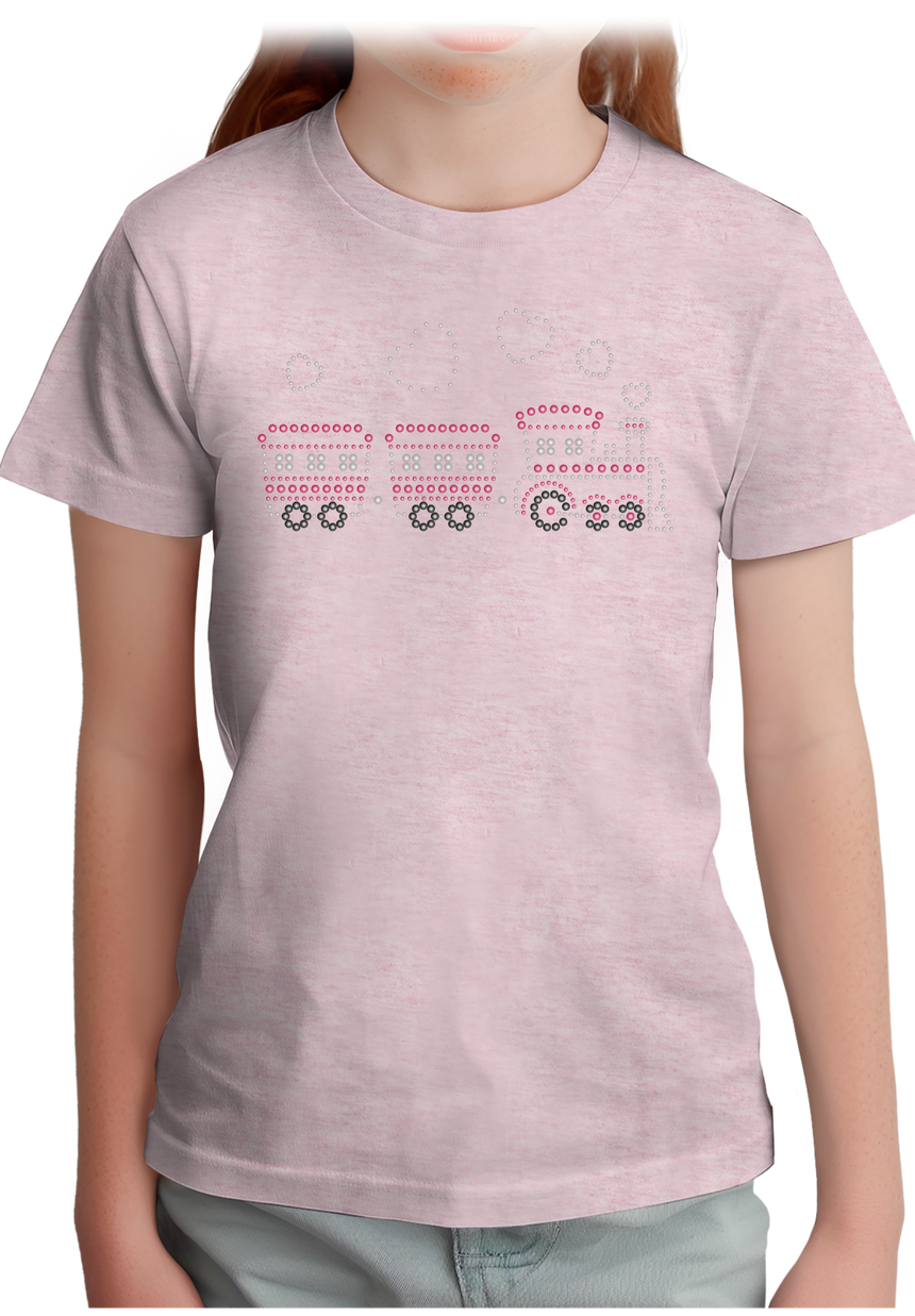T-Shirt Fille Petit train rose en strass