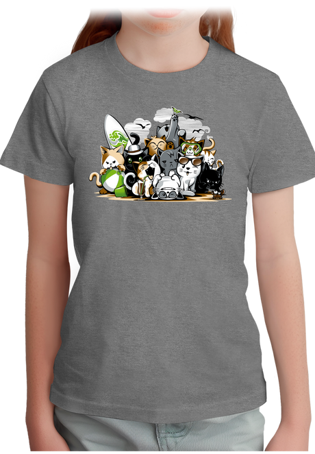 T-Shirt Fille Chats à la mer, sur la plage faisant du surf