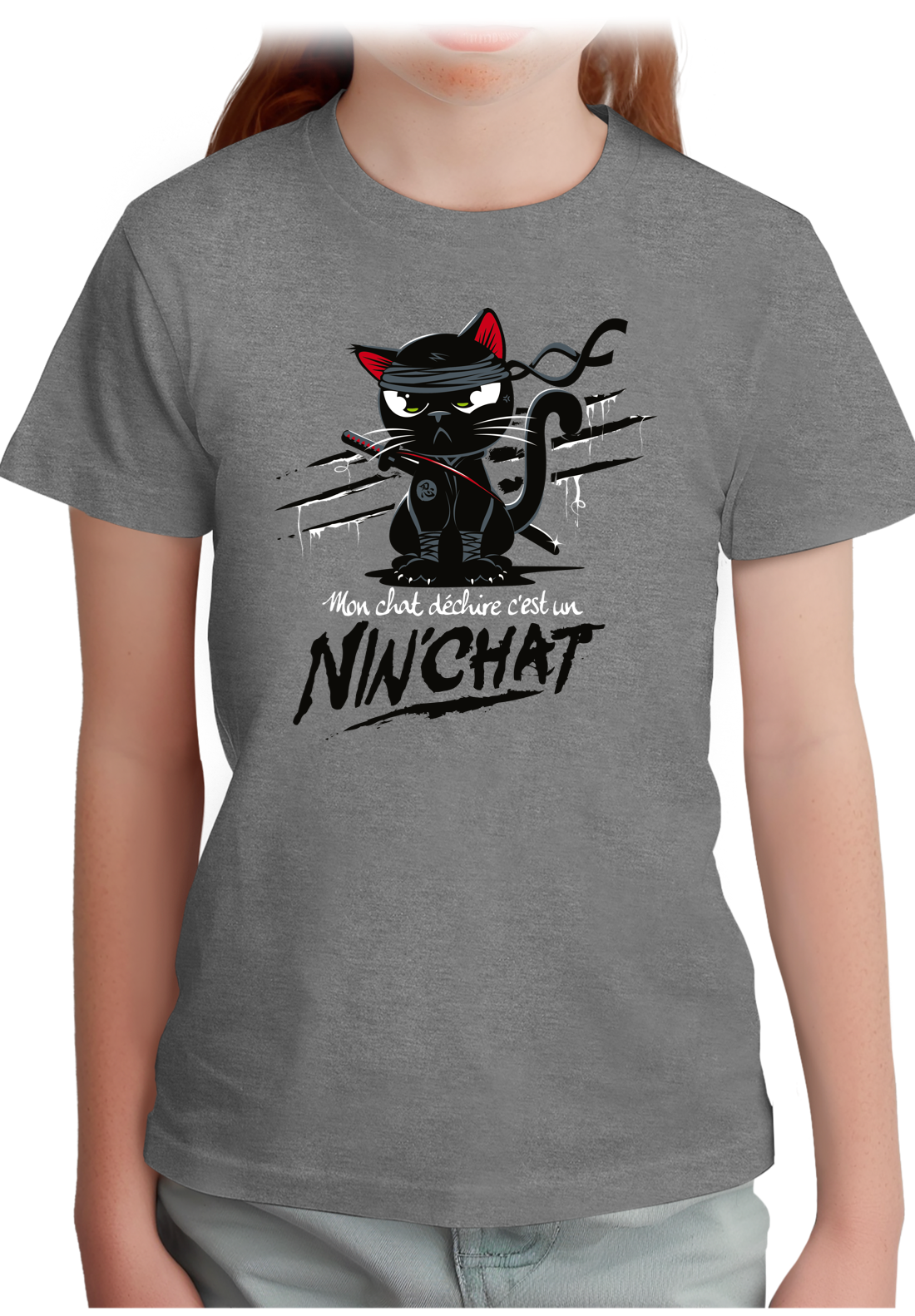 T-Shirt Fille Mon chat déchire tout c'est un ninja