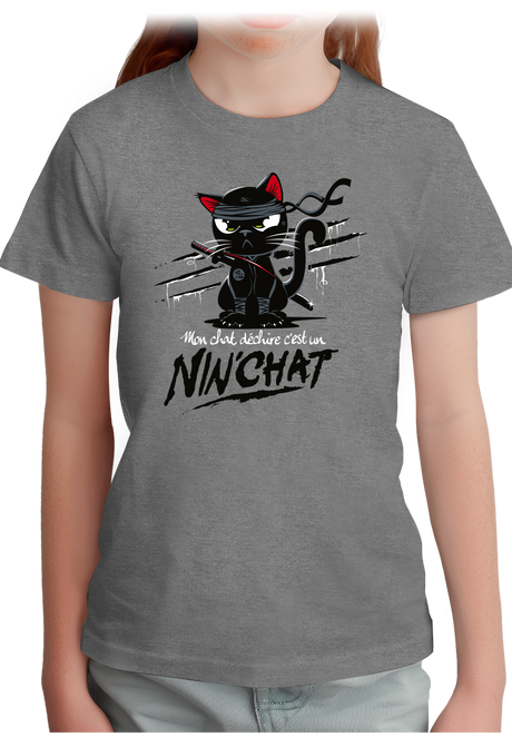 T-Shirt Fille Mon chat déchire tout c'est un ninja