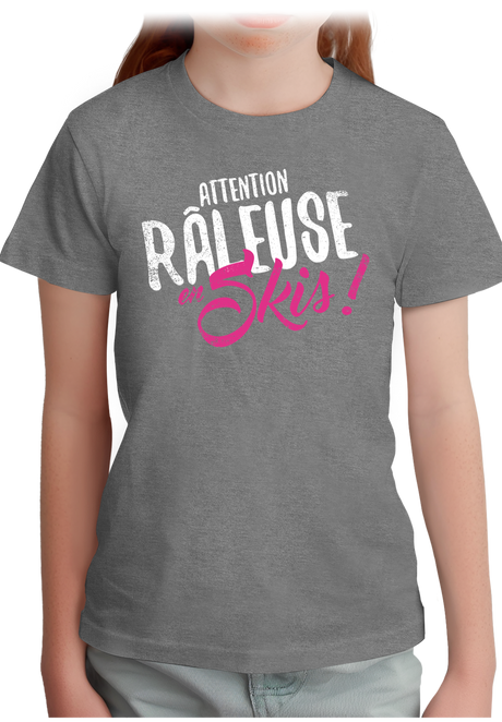 T-Shirt Fille Attention râleuse en ski