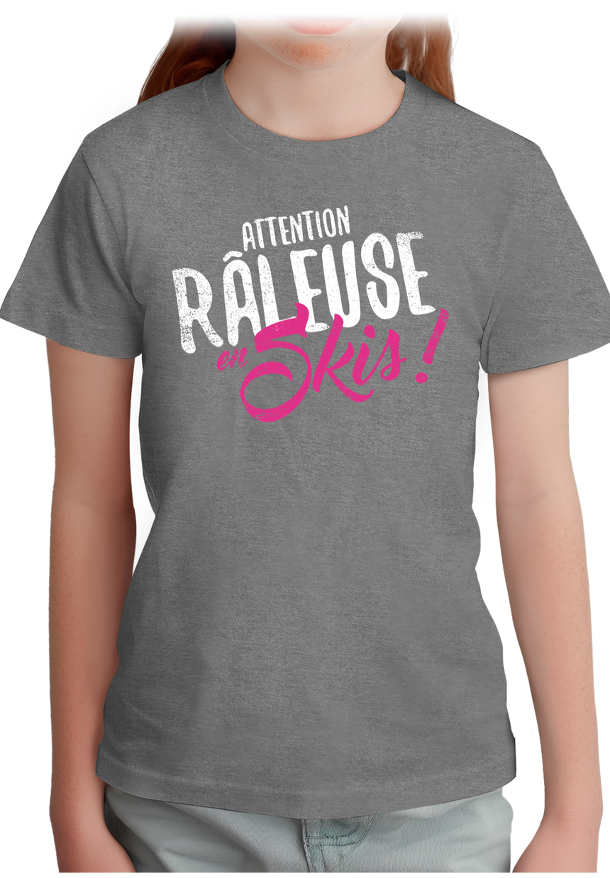 T-Shirt Fille Attention râleuse en ski