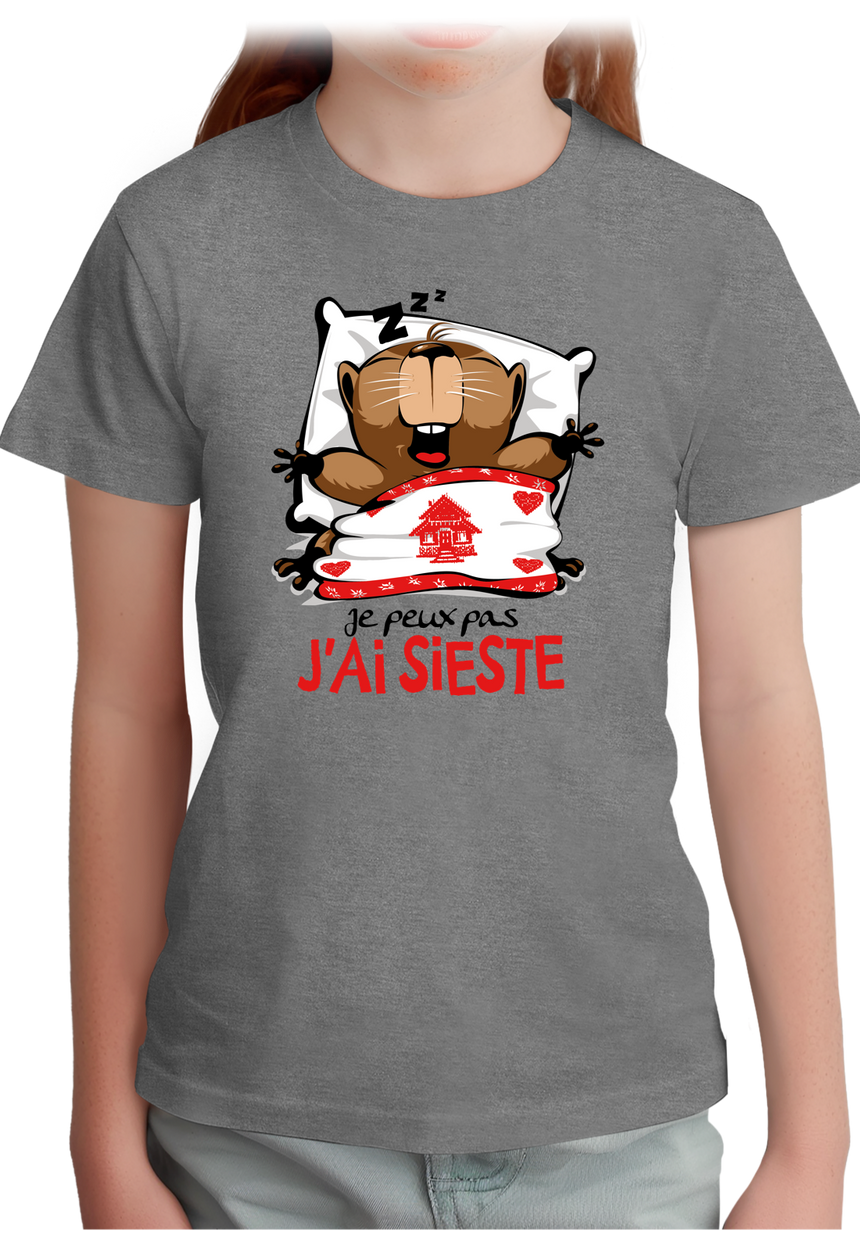 T-Shirt Fille Marmotte Je peux pas j'ai sieste
