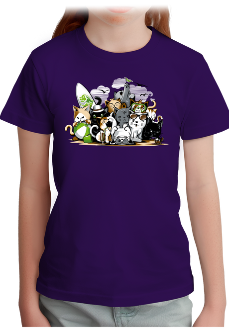 T-Shirt Fille Chats à la mer, sur la plage faisant du surf