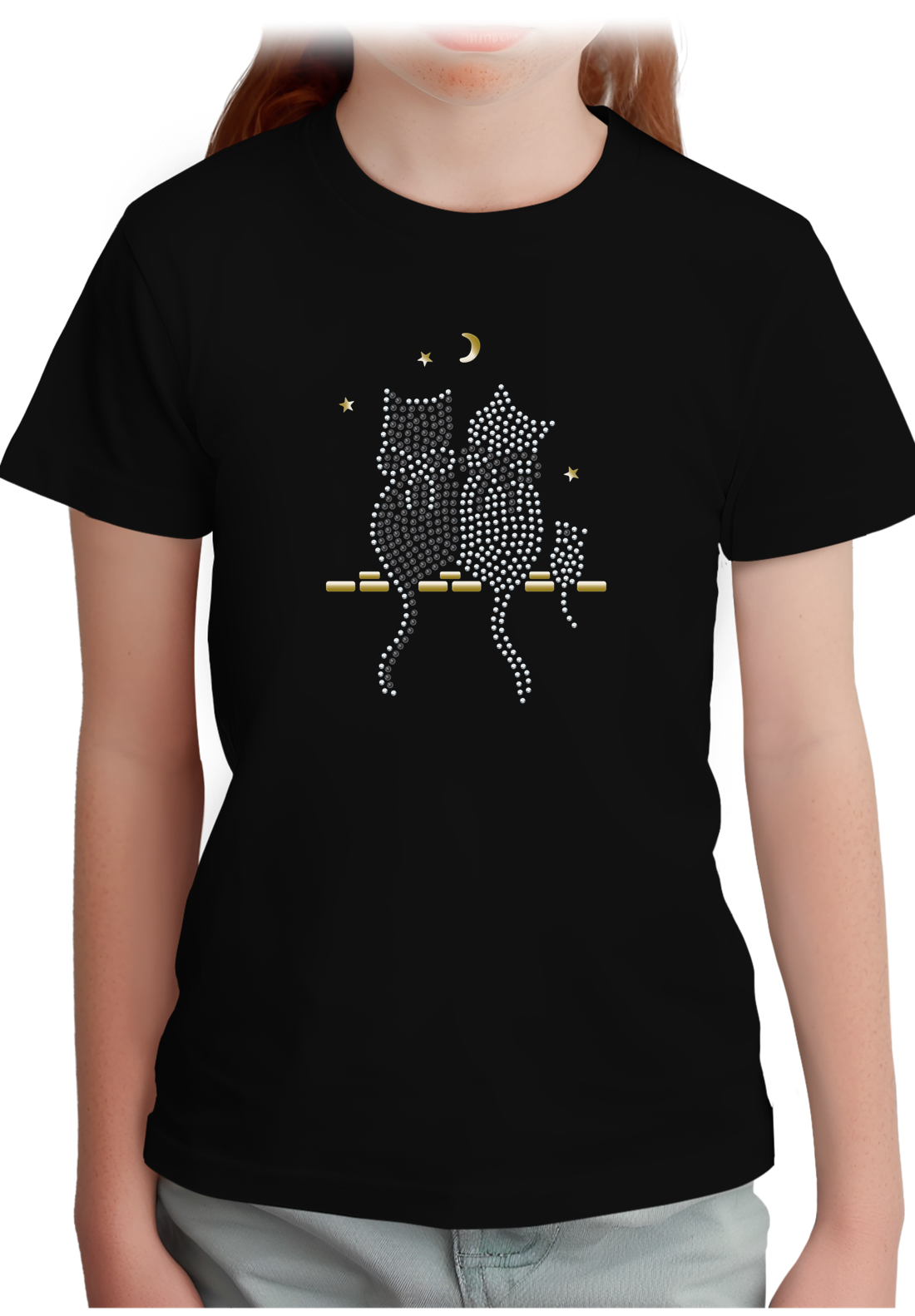 T-Shirt Fille Chat Souris Strass