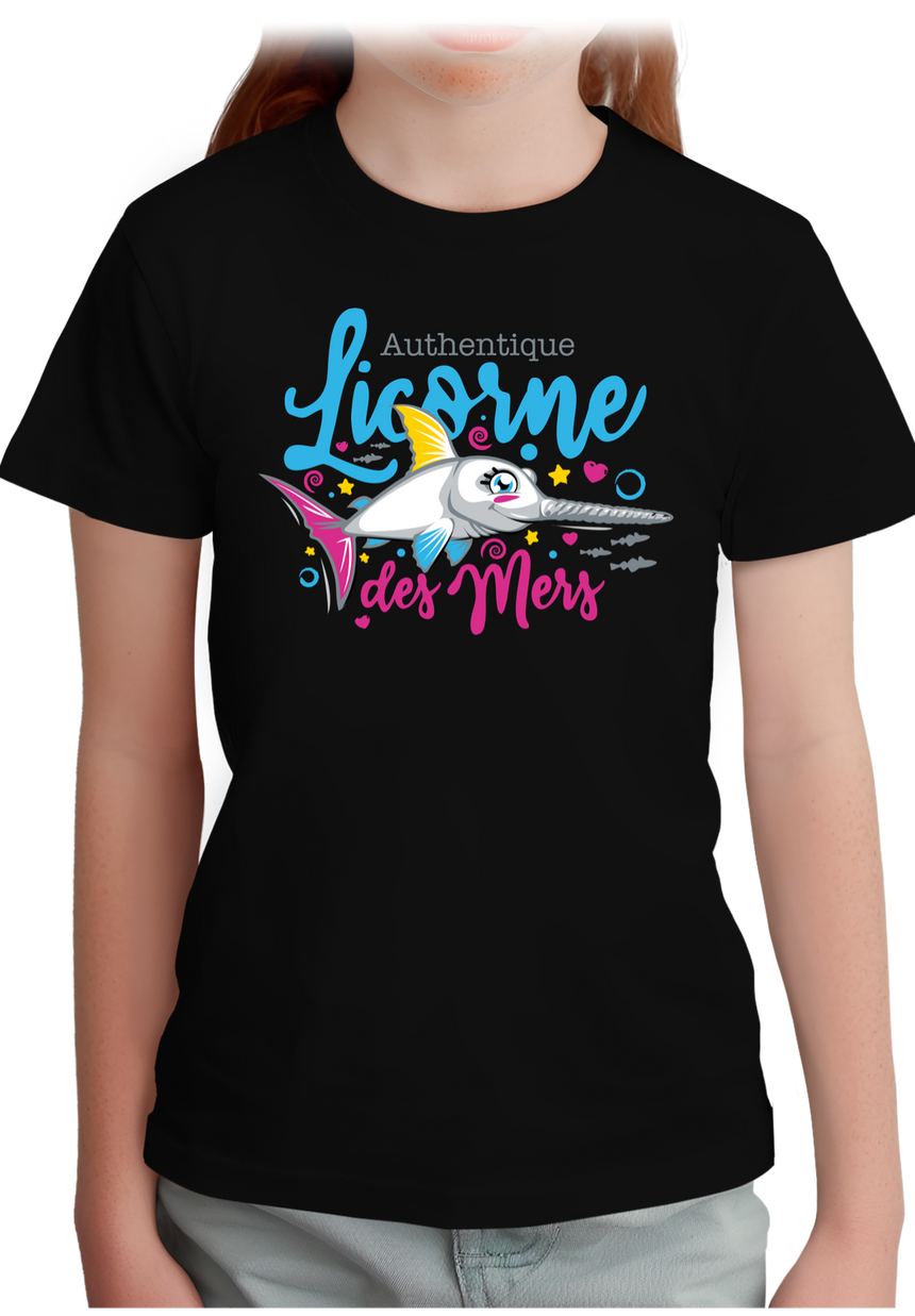 T-Shirt Fille Authentique licorne des mers