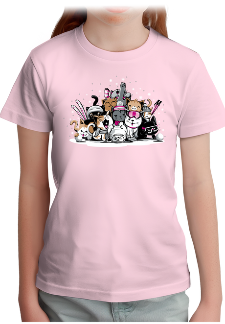 T-Shirt Fille Chats à la montagne au ski avec strass