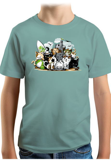 T-Shirt Garçon Chats à la mer, sur la plage faisant du surf